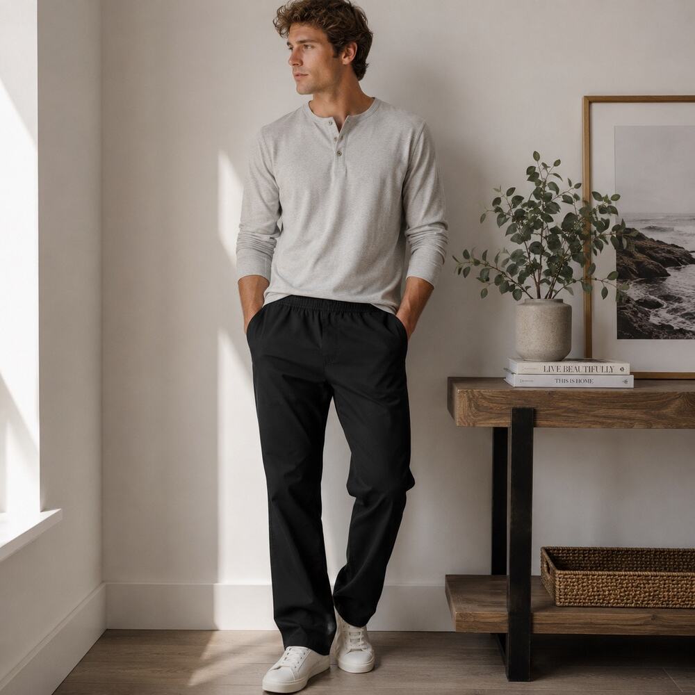 Hollister Mens Small Pull On Pants Black Straight Elastic Waist Cotton Stretch